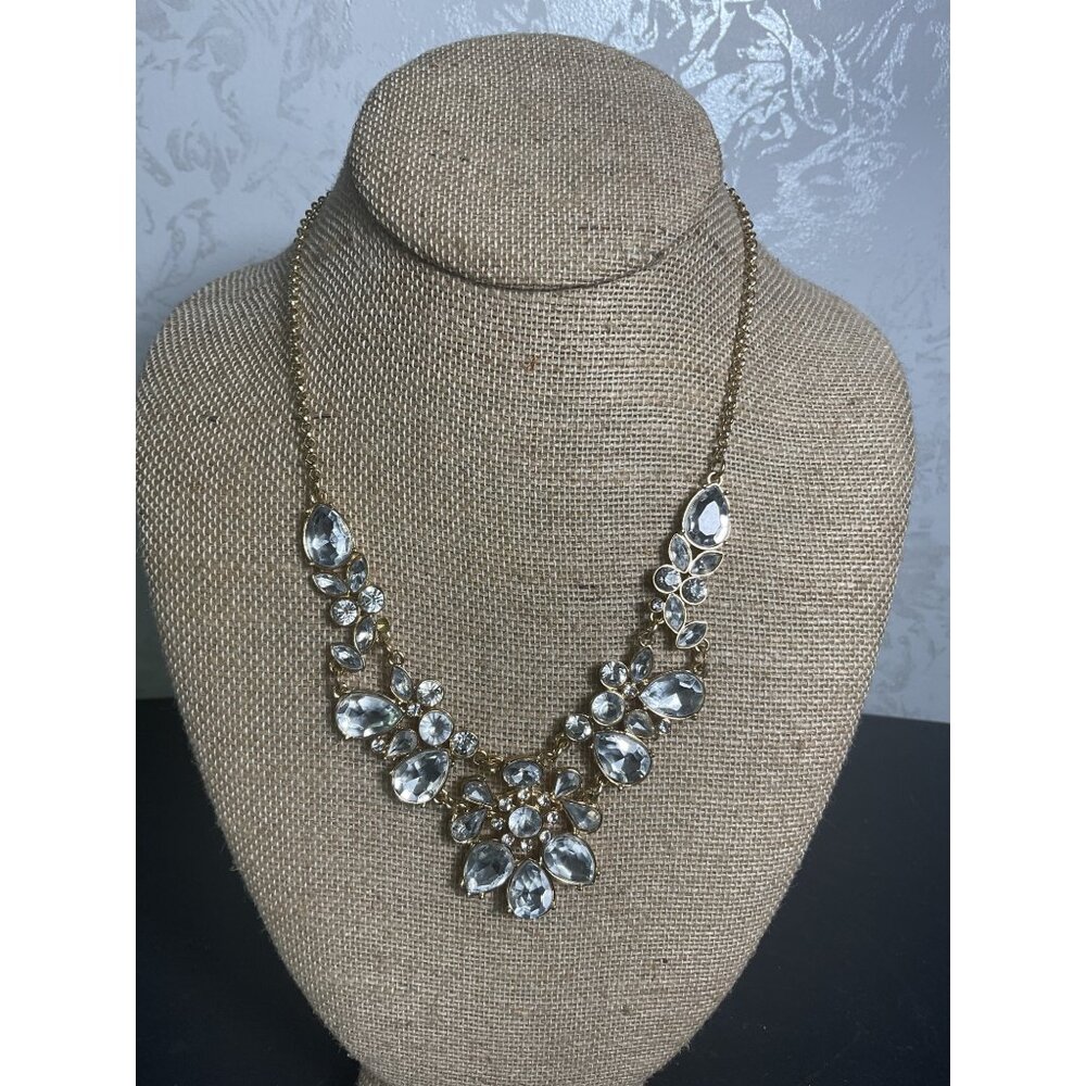 Charming Charlie Gold & Clear Crystal Statement Necklace With Adjustable Chain